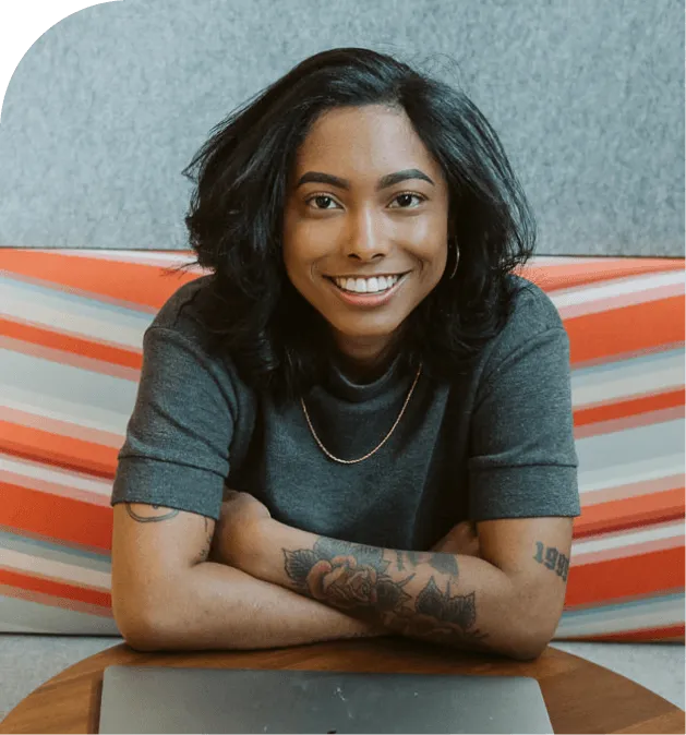 Happy user at a desk