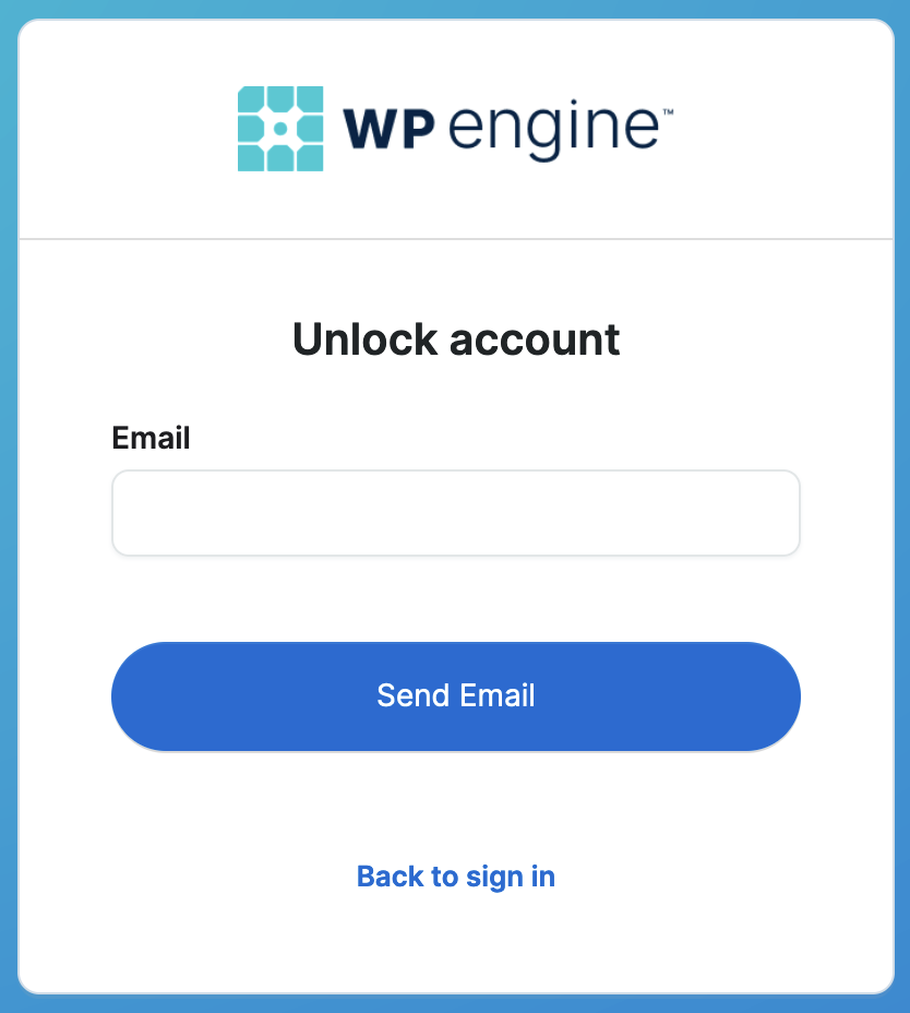 Screenshot of the Unlock Account screen for the WP Engine User Portal 